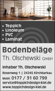 Banner von Bodenbeläge Olschewski in Kirchbarkau, Werbung für Bodenbelagsprodukte und professionelle Verlegedienste.