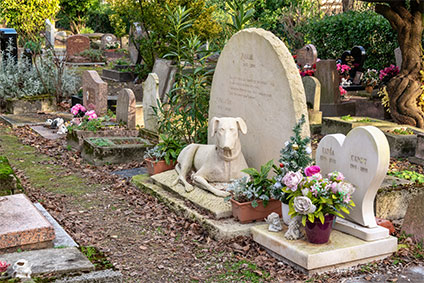 Grabdenkmal mit Hund